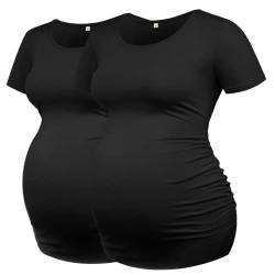 fitglam Schwangerschafts-Shirts für Damen, kurze Ärmel, Sommerpackung, Schwangerschaft, Basic-Tops, T-Shirts, Kleidung, Schwarz/Schwarz, X-Groß von fitglam