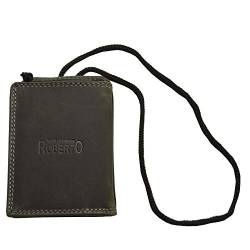 Roberto Brusttasche Ledergeldbörse mit Druckverschluss Umhängeband Urlaubsbörse für Damen und Herren Leder schwarz mit RFID von flevado