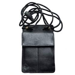 flevado Brusttasche Ledergeldbörse mit Umhängeband kleine Kindergeldbörse aus Leder Urlaubsbörse schwarz von flevado