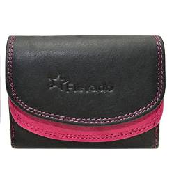 flevado Damen/Kinder Geldbörse Mini Party Börse RFID Schutz Echt Leder Brieftasche (schwarz-pink) von flevado