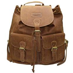 flevado Vintage Retro Unisex Echt Leder Rucksack Freizeit Arbeit viel Stauraum (braun) von flevado