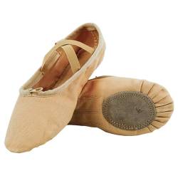 flexdans Ballettschuhe Mädchen und Damen Ballettschläppchen mit Geteilter Ledersohle für Kinder & Erwachsene (511-Kamel-33) von flexdans