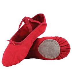 flexdans Ballettschuhe Mädchen und Damen Ballettschläppchen mit Geteilter Ledersohle für Kinder & Erwachsene (511-Rot-24) von flexdans