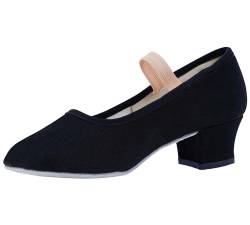 flexdans Canvas Charakterschuhe für Damen, 4cm Tanzschuhe Schwarz Charakter Schuhe mit Niedrigem Absatz Character Shoes 36 von flexdans