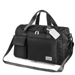 Flintronic 35L Faltbare Reisetasche Gepäcktasche Große Weekender Übernachtungstasche Urlaubstasche Wasserdicht Sporttasche für Herren Damen (mit 1 Gepäckanhänger) - Schwarz von flintronic