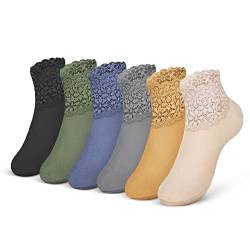 flintronic 6 Paar Spitze Socken, Extra Warm Winter Socken mit rutschfestem Boden Thermosocken, Komfortable Short Tube Socken Casual Socken Mit Rüschen für Damen Mädchen von flintronic