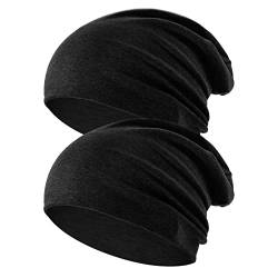 flintronic Beanie Mütze, 2 Stücke Slouch Beanie Mütze aus Baumwolle, Leicht und Weich Wintermütze, Elastische, für Herren und Damen - Schwarz von flintronic