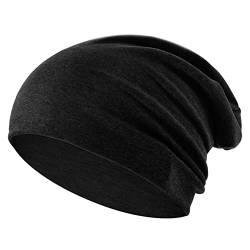 flintronic Beanie Mütze, Slouch Beanie Mütze aus Baumwolle, Leicht und Weich Wintermütze, Elastische, für Herren und Damen - Schwarz von flintronic