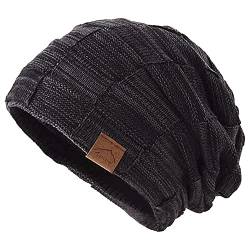 flintronic Beanie Mütze, Strickmütze, Slouch Beanie Strickmütze, Warm Gefütterte, Unisex Wintermütze, Einheitsgröße - Schwarz von flintronic