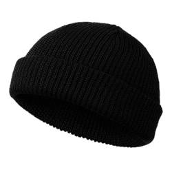 flintronic Beanie Strickmütze, Beanie Mütze, Warme Wintermütze, Beanie Docker Mütze, Fischer Strickmütze, Damen Herren Unisex, Universalgröß - Schwarz von flintronic