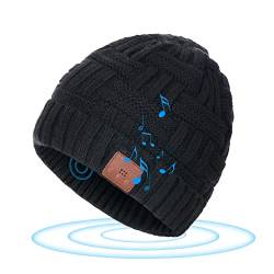 flintronic Bluetooth Beanie Mütze, Winter Wärmer Wiederaufladbare Strickmützen, Pferdeschwanz Mützen Ideen Musik Mütze Tech Geschenke für Männer Frauen von flintronic