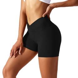 flintronic Damen Gym Shorts, V Cross Stretch Push Up Yoga Shorts, Stretch Fitness Hosen, Kurz High Waist Nahtlos Workout Sportshorts, Butt Lift Workout Booty Sportshorts von flintronic