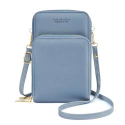 flintronic Damen Handy Umhängetasche | Kleine Tasche | PU Leder Geldbörse zum Umhängen mit Geldbörse Kartenfächer | Crossbody Umhängetaschen für Handy, Hellblau von flintronic