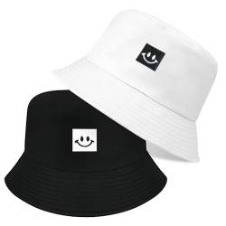 flintronic Fischerhut Bucket Hat, 2 STK Unisex Baumwolle Smiling Face Hut, Faltbarer Fischerhüte, Outdoor Sommerhut Sonnenhut, Reversibel Freizeithut für Wandern Camping Reisen Angeln von flintronic