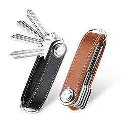 flintronic Key Organizer | 2 Stücke Schlüsselanhänger Echtes Leder | Pocket Smart Key Holder mit Stilvoller,Funktionaler und Praktischer Geschenkbox (für 7-9 Mehrfachschlüssel)-Brown+Schwarz von flintronic