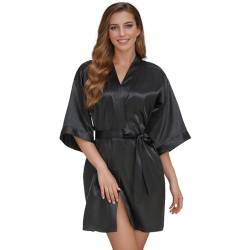 flintronic Kimono Robe Damen, Satin Bademantel, Satin Morgenmantel, mit Gürtel V-Ausschnitt von flintronic