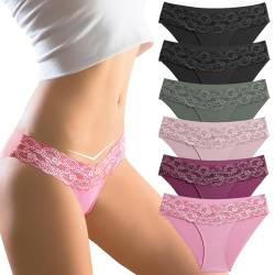 flintronic Seamless Slips Damen Spitze, Damen Spitze Nahtlose Unterwäsche, Weiche Stretch Atmungsaktiver Hipster, Unsichtbarer Unterhosen Damen Mehrpack 6er Pack(M) von flintronic