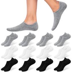 flintronic Sneaker Socken Damen, 12 Paar Füßlinge Damen Herren, No Show Socken mit Rutschfest Silikon, Sneakersocken Unsichtbare Unisex, Kurze Socken Baumwolle Atmungsaktiv 35-38/39-42 von flintronic