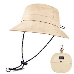 flintronic Sonnenhut Herren Damen, Wide Brim UV-Schutz Eimer Hüte mit Kinnriemen, Faltbar Wasserdicht Breathable Design für Wandern/Angeln/Camping-Beige von flintronic