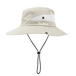 flintronic Sonnenhut Herren Damen,Wide Brim UV-Schutz Eimer Hüte,Faltbare Cowboyhut mit Kinnriemen,Seiten Presse und Breathable Ineinander greifen Cown,Design für Strand/Wandern/Angeln/Camping-Beige von flintronic