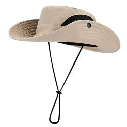 flintronic Sonnenhut Herren Damen,Wide Brim UV-Schutz Eimer Hüte,Faltbare Cowboyhut mit Kinnriemen,Seiten Presse und Breathable Ineinander greifen Cown,Design für Strand/Wandern/Angeln/Camping-Khaki von flintronic