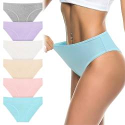 flintronic Unterhosen Damen, 6er Pack Weich Atmungsaktiv Damen Slips, Stretch Baumwolle Hohe Taille Slips, Damen Baumwolle Pantys, Bequeme Frauen Unterwäsche, Mehrpack, Mehrfarbig von flintronic