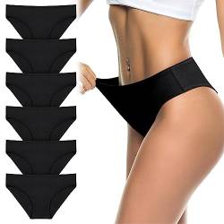 flintronic Unterhosen Damen, 6er Pack Weich Atmungsaktiv Damen Slips, Stretch Baumwolle Hohe Taille Slips, Damen Baumwolle Pantys, Bequeme Frauen Unterwäsche, Mehrpack, Schwarz-XL von flintronic