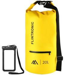 flintronic Wasserdichter Packsack, Wasserdichter Dry Bag, Schwimmender Trockenrucksack Strandtasche, mit Schultergurt und wasserfester Handyhülle für Boot/Kajak/Angeln/Rafting/Schwimmen (Gelb, 20L) von flintronic