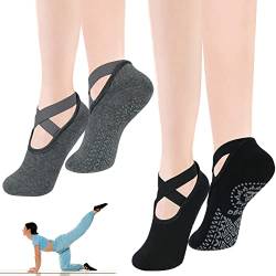 flintronic Yoga Socken, 2 Paare Antirutsch Socken, Rutschfeste Socken Sport für Yoga, Barre, Pilates, Tanz, Barfuß, Trampolin, Zuhause, Krankenhaus für Damen und Herren (Schwarz+Grau) von flintronic