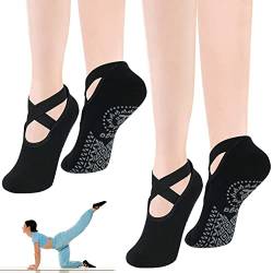 flintronic Yoga Socken, 2 Paare Antirutsch Socken, Rutschfeste Socken Sport für Yoga, Barre, Pilates, Tanz, Barfuß, Trampolin, Zuhause, Krankenhaus für Damen und Herren von flintronic
