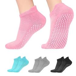 flintronic Yoga Socken, 4 Paare Antirutsch Socken, Rutschfeste Socken Sport für Yoga, Barre, Pilates, Tanz, Barfuß, Trampolin, Zuhause, Krankenhaus für Damen und Herren (Größe 35-40) von flintronic