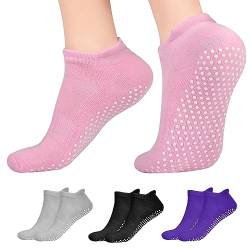 flintronic Yoga Socken, 4 Paare Antirutsch Socken, Rutschfeste Socken Sport für Yoga, Barre, Pilates, Tanz, Barfuß, Trampolin, Zuhause, Krankenhaus für Damen und Herren (Größe 36-40) von flintronic