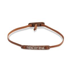 float Damen Frauen Leder-Armband „Follow Your Dreams Gravur | Anhänger aus Treib-Holz | Echtes Leder | Armreif individuell einstellbar | Als Geschenk verpackt von float