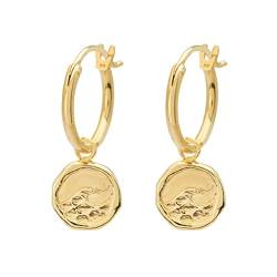 float Damen Gold Ohrringe Ohrhänger "Wellen Coin" aus 925 Sterling Silber und 18 Karat vergoldet von float