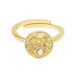 float Damen Gold Ring Korallen Pearl 18 Karat vergoldet und größenverstellbar von 50-56mm von float