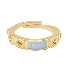 float Damen Gold Ring Vintage Muschel - Blau 18 Karat vergoldet und größenverstellbar von 50-56mm von float
