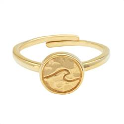 float Damen Gold Ring Wellen Coin 18 Karat vergoldet und größenverstellbar von 50-56mm von float