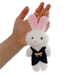 chlüsselanhänger-Dekoration, 11 cm, Kaninchen-Schlüsselanhänger, Cartoon-Bild, flauschiges, dreidimensionales, dekoratives Valentinstagsgeschenk, weißes Kaninchen, Plüschpuppe, Taschenanhä Sch von floatofly