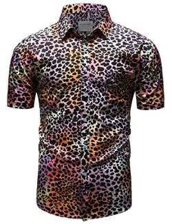 fohemr Herren Leopard Hemd Kurzarm Button down Tiger Tier Muster Freizeithemd Sommerhemd Lila Medium von fohemr