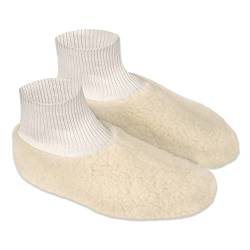 formalind Bettschuhe mit Bündchen gegen Kalte Füße - Merinowolle Fußwärmer - Hausschuhe Unisex - Farbe Natur - Schafwolle (44/45 EU, numeric_44) von formalind