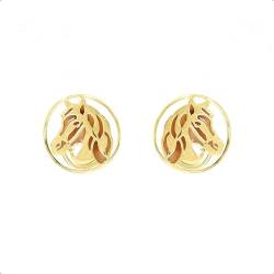 Lucchetta - 14 Karat Gelbgold Pferd Rund Ohrstecker | Gold Ohrringe Damen 585 Echtgold | Hochwertiges Schmuck hergestellt in Italien von forme di Lucchetta