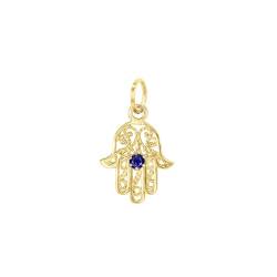 Lucchetta - 14k Gelbgold-Anhänger mit Hand der Fatima/Hamsa mit natürlichem Saphir | Goldanhänger Damen Mädchen 585 Echtgold | für Kette (bis zu 4 mm) | hergestellt in Italien von forme di Lucchetta