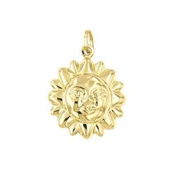 Lucchetta - Anhänger Sonne mit Lächeln aus 14K Gelbgold, Durchmesser 16mm | Goldanhänger Damen Mädchen 585 Echtgold | für Kette (bis zu 4 mm) | hergestellt in Italien von forme di Lucchetta