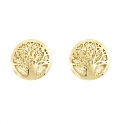 Lucchetta - Baum des Lebens Ohrringe Ohrstecker 14 Karat GelbGold | Gold Ohrringe Damen 585 Echtgold | Hochwertiges Schmuck hergestellt in Italien von forme di Lucchetta