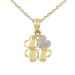 Lucchetta - Halskette mit Kleeblatt Anhänger Glücksbringer mit Diamantstaub aus 9 Karat Gelbgold, Goldkette Damen 375 Echtgold 45 cm von forme di Lucchetta