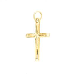 Lucchetta - Jesus Kreuz Anhänger Gold Diamant-effekt - Christliche Geschenke | Goldanhänger Damen Mädchen 585 Echtgold | für Kette (bis zu 4 mm) | hergestellt in Italien von forme di Lucchetta
