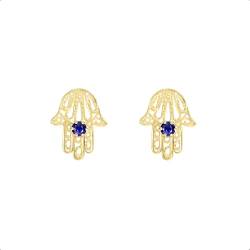 Lucchetta - Lobe Ohrringe aus 14k Gelbgold mit Hand der Fatima/Hamsa mit natürlichem blauem Saphir | Gold Ohrringe Damen 585 Echtgold | Hochwertiges Schmuck hergestellt in Italien von forme di Lucchetta