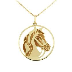 Lucchetta für Damen – Halskette aus Gelbgold 14 Karat – Anhänger Pferd braunes Baio – Kette 45cm lang – Made in Italy von forme di Lucchetta