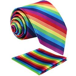 Fortunatever Herren-Krawatten aus massivem Satin, extra lange Krawatten, handgefertigte Krawatten für Herren, mit mehreren Farben und Geschenkbox, Regenbogen, Krawatte und Einstecktuch von fortunatever