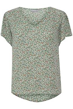 fransa FRALCRINKLE Damen Shirt Bluse Kurzarm Rundhalsausschnitt Kurze Ärmel mit Raffung Allover-Print, Größe:S, Farbe:Clover Green Mix (200822) von fransa